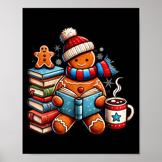Poster Gingerbread Reading Book Lovers Christmas Bookworm (Devant)