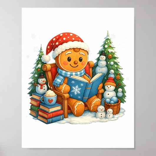 Poster Gingerbread Reading Book Lovers Christmas Bookworm (Devant)
