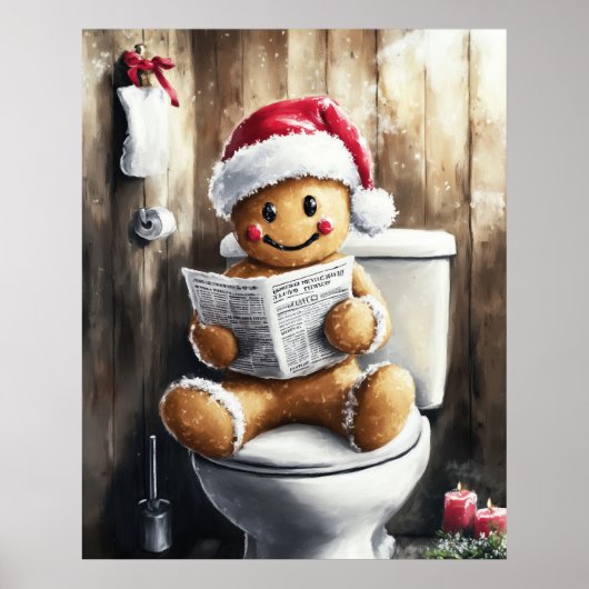 Poster Gingerbread Reading on the Toilet Funny Christmas (Devant)