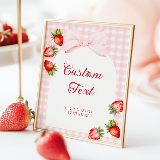 Poster Gingham Bow Strawberry Table Sign