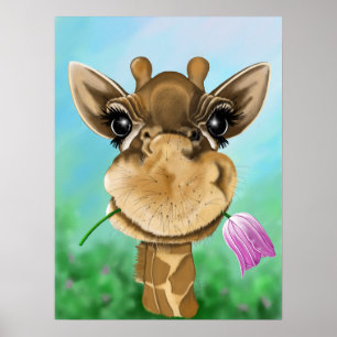 Poster Girafe adorable à la fleur