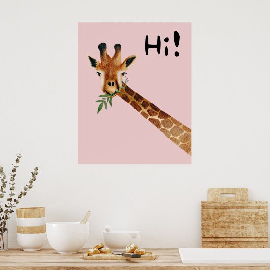 Poster Girafe amicale dit bonjour (Cuisine)