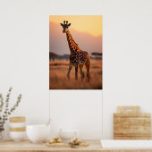 Poster Girafe au coucher du soleil - Illustration de la f (Cuisine)