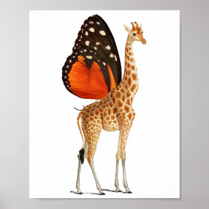 Poster girafe aux ailes de papillon