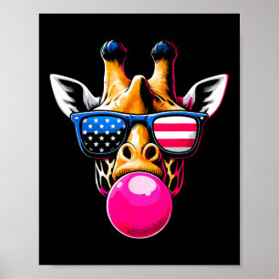 Poster Girafe Avec Des Gles Usa Et 4 juillet Bubblegum