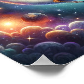 Poster Girafe Bébé Céleste Endormie sur Lune et Étoiles (Coin)