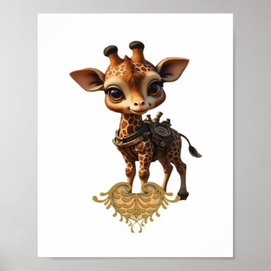 Poster Girafe bébé en steampunk-dessin de style classique (Devant)