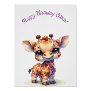 Poster Girafe bébé mignonne aquarelle