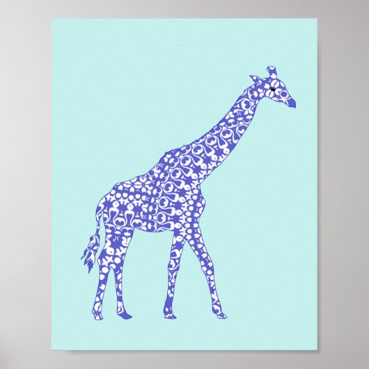 Poster Girafe Bleu Mignon Enfants (Devant)