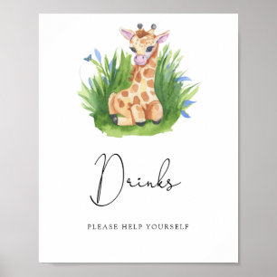 Poster Girafe - Boissons servez-vous
