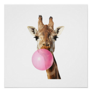 Poster Girafe Bubble Gum Rose Mignon Amoureux D'animaux D