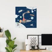 Poster Girafe dans l'espace. Planètes. Nurserie d'animaux (Bureau à domicile)