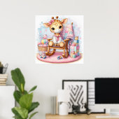 Poster Girafe dans une fille de chaise à bascule (Bureau à domicile)