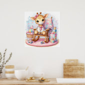 Poster Girafe dans une fille de chaise à bascule (Cuisine)