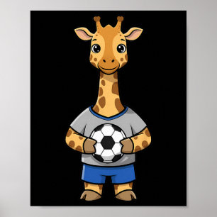 Poster Girafe de football mignon Joueur de Footbyll Anima