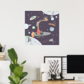 Poster Girafe de l'espace pour bébé garçon. Crèche d'enfa (Bureau à domicile)