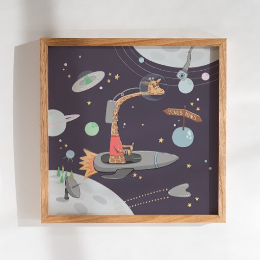 Poster Girafe de l'espace pour bébé garçon. Crèche d'enfa