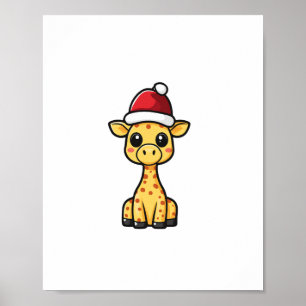 Poster Girafe de Noël mignonne en bande dessinée