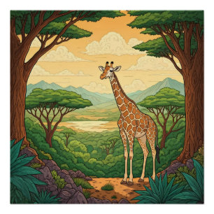 Poster Girafe debout dans un cadre sauvage