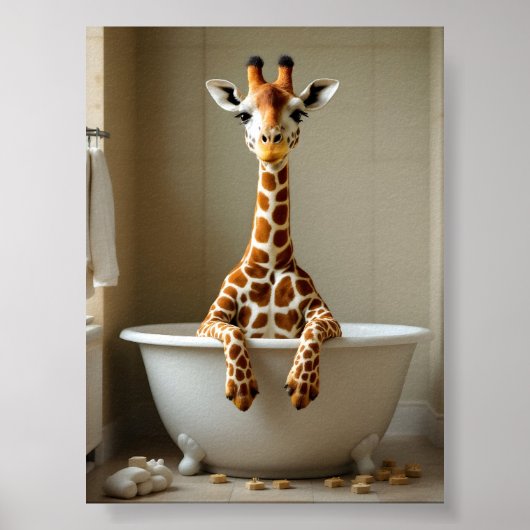 Poster Girafe drôle dans le bain (Devant)