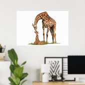 Poster Girafe et bébé veau embrasser (Bureau à domicile)