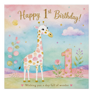 Poster Girafe Fantaisiste Premier Anniversaire Merveilleu