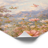 Poster Girafe fleurs roses ballons flottants (Coin)