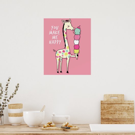 Poster girafe mignonne avec glace (Cuisine)