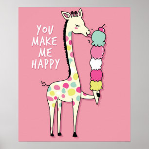 Poster girafe mignonne avec glace