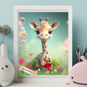 Poster Girafe Mignonne dans le Jardin Art Personnalisé po