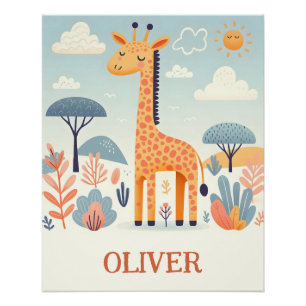 Poster Girafe Mignonne Fantaisiste dans la Savane