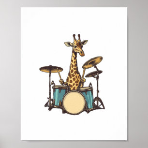 Poster Girafe Mignonne Jouant de la Batterie Girafes Batt
