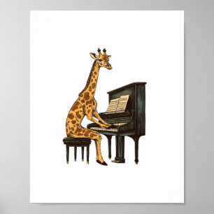 Poster Girafe Mignonne Jouant du Piano Girafes Musicien M