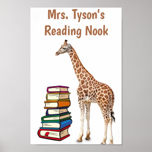 Poster Girafe modifiable avec pile de livres Nook de lect (Devant)