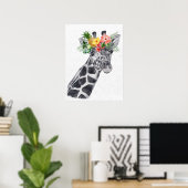 Poster Girafe noir et blanc avec couronne de fleurs anima (Bureau à domicile)