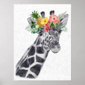 Poster Girafe noir et blanc avec couronne de fleurs anima (Devant)
