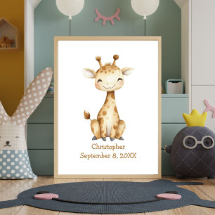 Poster Girafe personnalisée pour la naissance de bébé en 