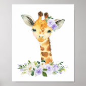 Poster Girafe, Safari, Fleurs Violettes, Mixte (Devant)