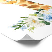 Poster Girafe, Safari, Jungle, Fleurs Bleues, Nursery Gar (Coin)