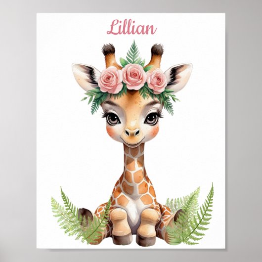 Poster Girafe sur mesure pour fille dans la jungle (Devant)