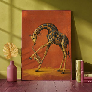 Poster Girafe surréaliste jouant du saxophone Musical