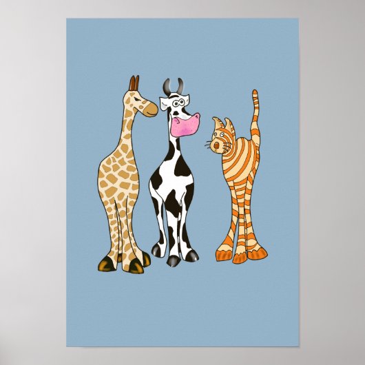 Poster Girafe vache et chat, animaux comiques. (Devant)