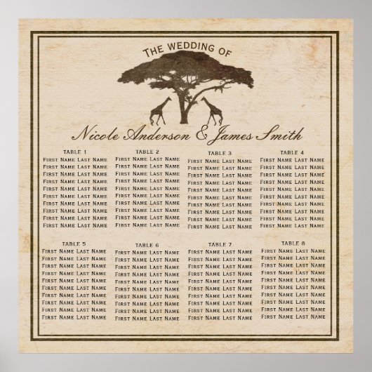 Poster Girafes de safari africain & disposition de sièges (Devant)