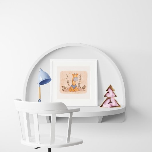 Poster Giraffe adorable en Chemise Bleue Illustration