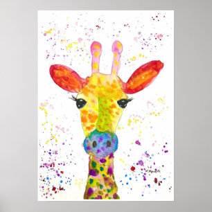 Poster Giraffe Animaux Abstraits Sauvages Cute Art Arc-en