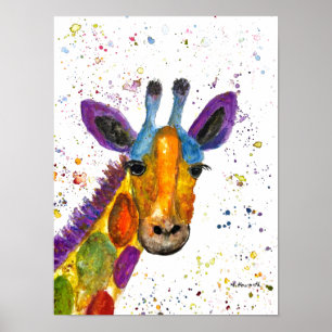 Poster Giraffe Animaux Abstraits Sauvages Cute Art Arc-en