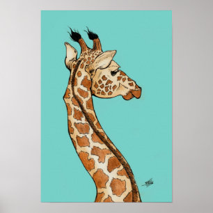 Poster Giraffe avec arrière - plan turquoise