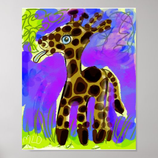 Poster Giraffe Bébé Manger Une Feuille D'Art (Devant)