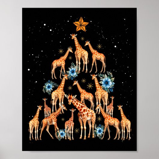 Poster Giraffe Christmas Tree Floral Giraffe Xmas Lights (Devant)