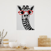 Poster Giraffe cool en lunettes rouges Giraffe Dessin Art (Cuisine)